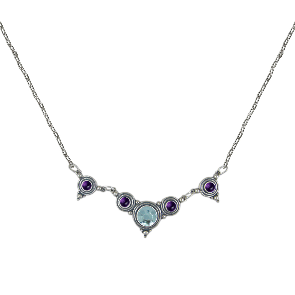 Sterling Silver Gemstone Necklace With Blue Topaz And Amethyst